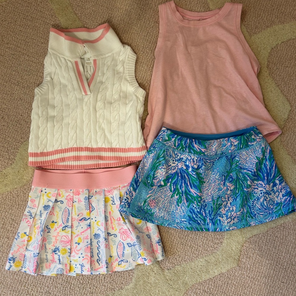 Lilly Pulitzer Luxletic Pink and White Sleeveless Tops with Skirts XS 2-3